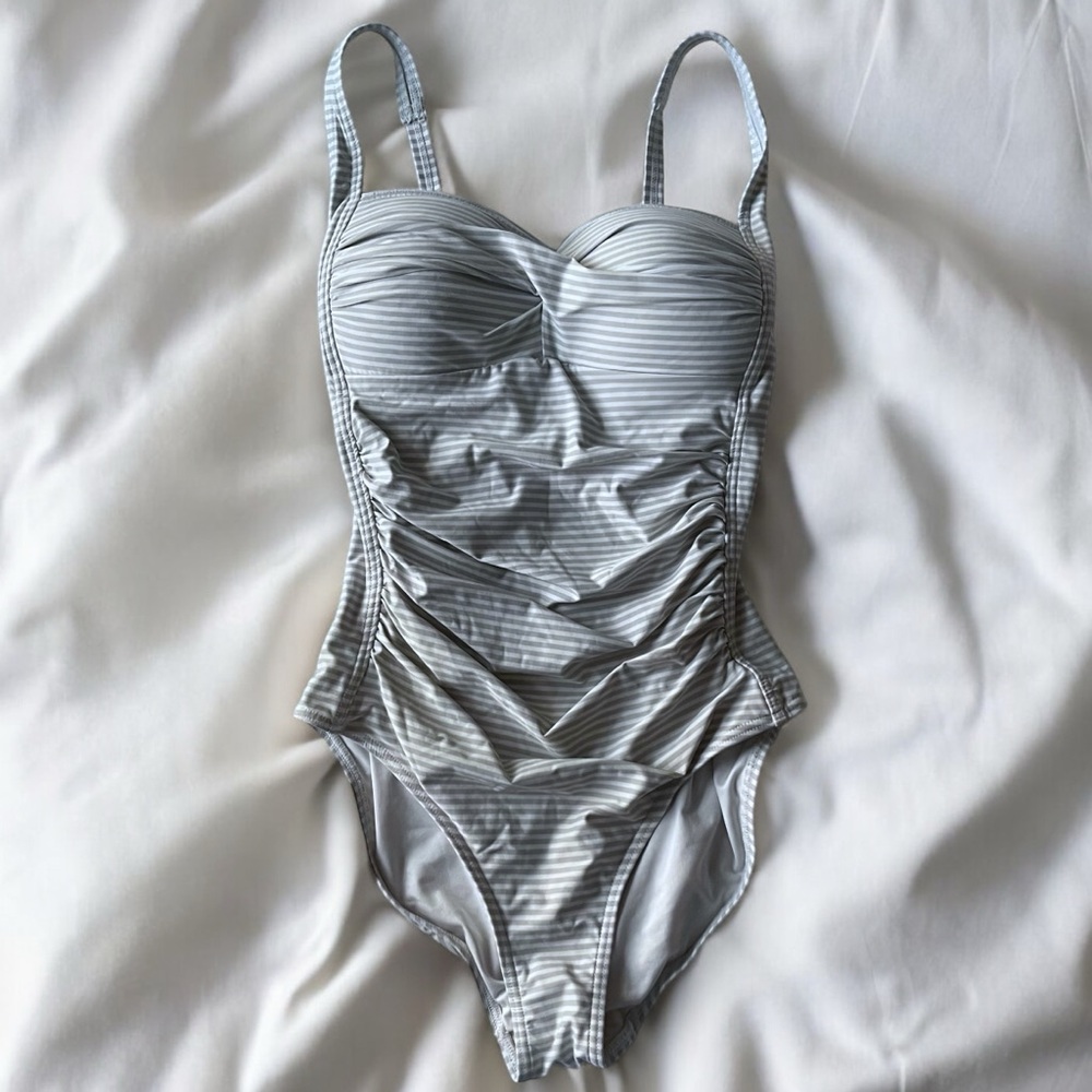NipTuck Swim Sorrento Striped Joanne One Piece Grey and White